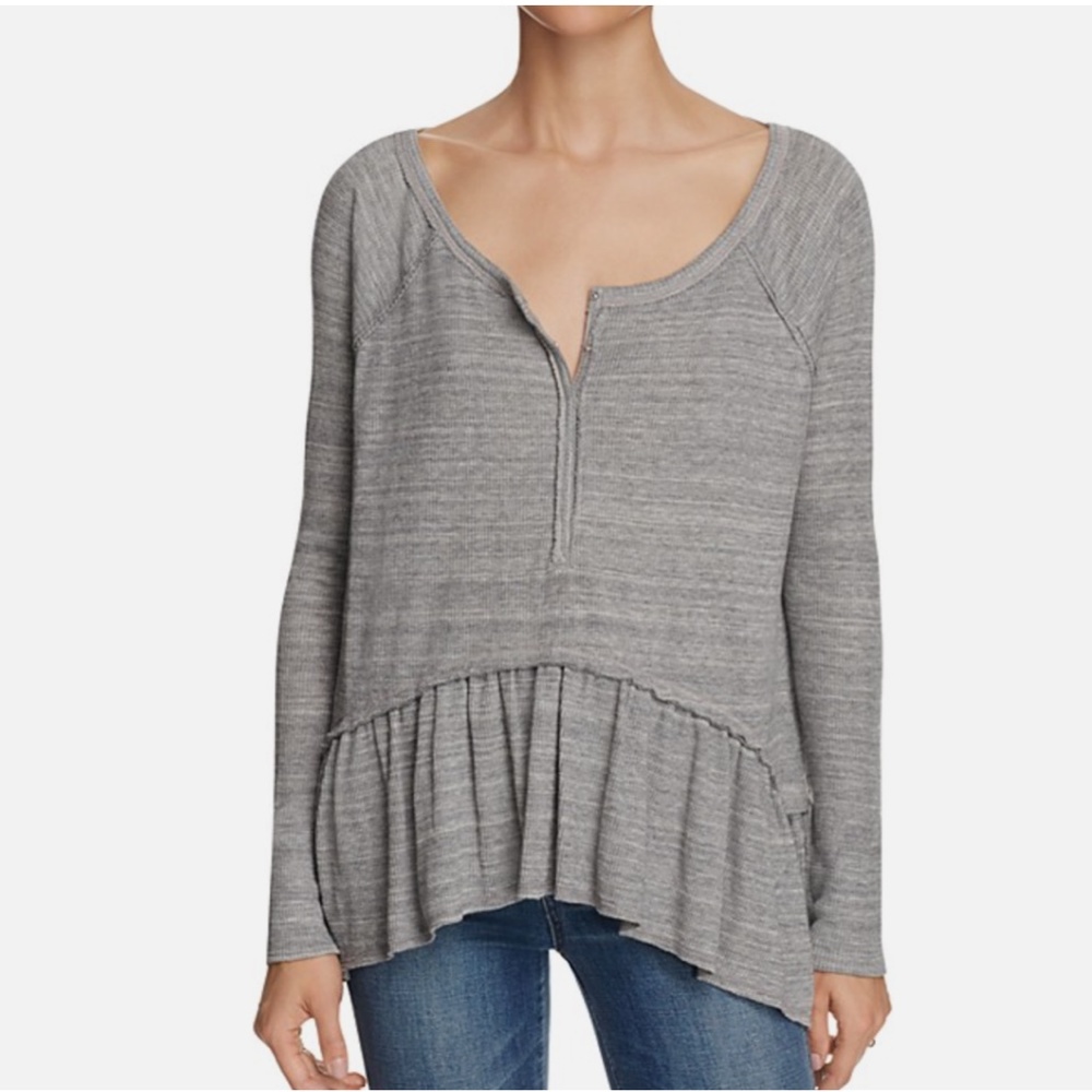 Free People Coastline Thermal Henley Top Gray L